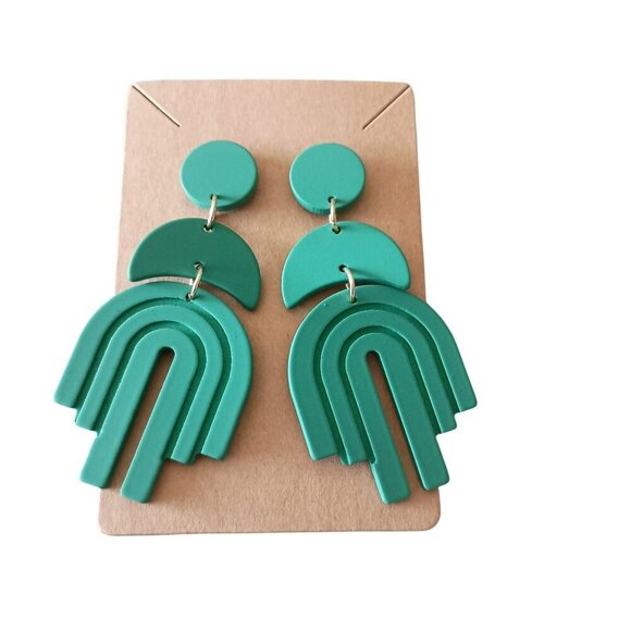 Bold Green Boho Geometric Waterfall Earrings for Pierced Ears Fashion NEW - Picture 1 of 5